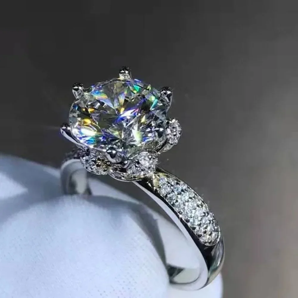Certified 5ct. t.w. Moissanite Diamond Flower Wedding Engagement Ring NEW